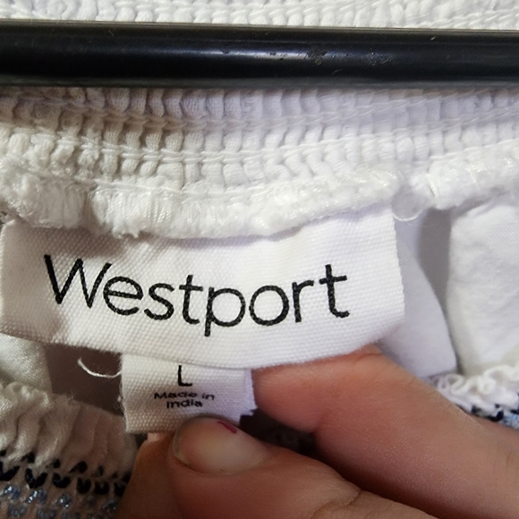 WESTPORT WHITE EMBROIDERED BOHO SHIRT WITH LACE TRIM AND TEXTURED - Picture 3 of 4